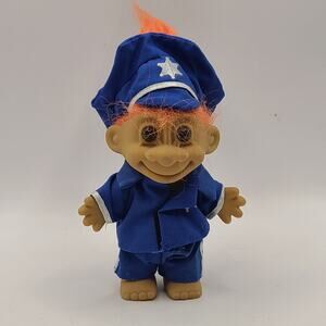 Vintage Russ Troll Doll Police Officer, orange Hair Security  5”